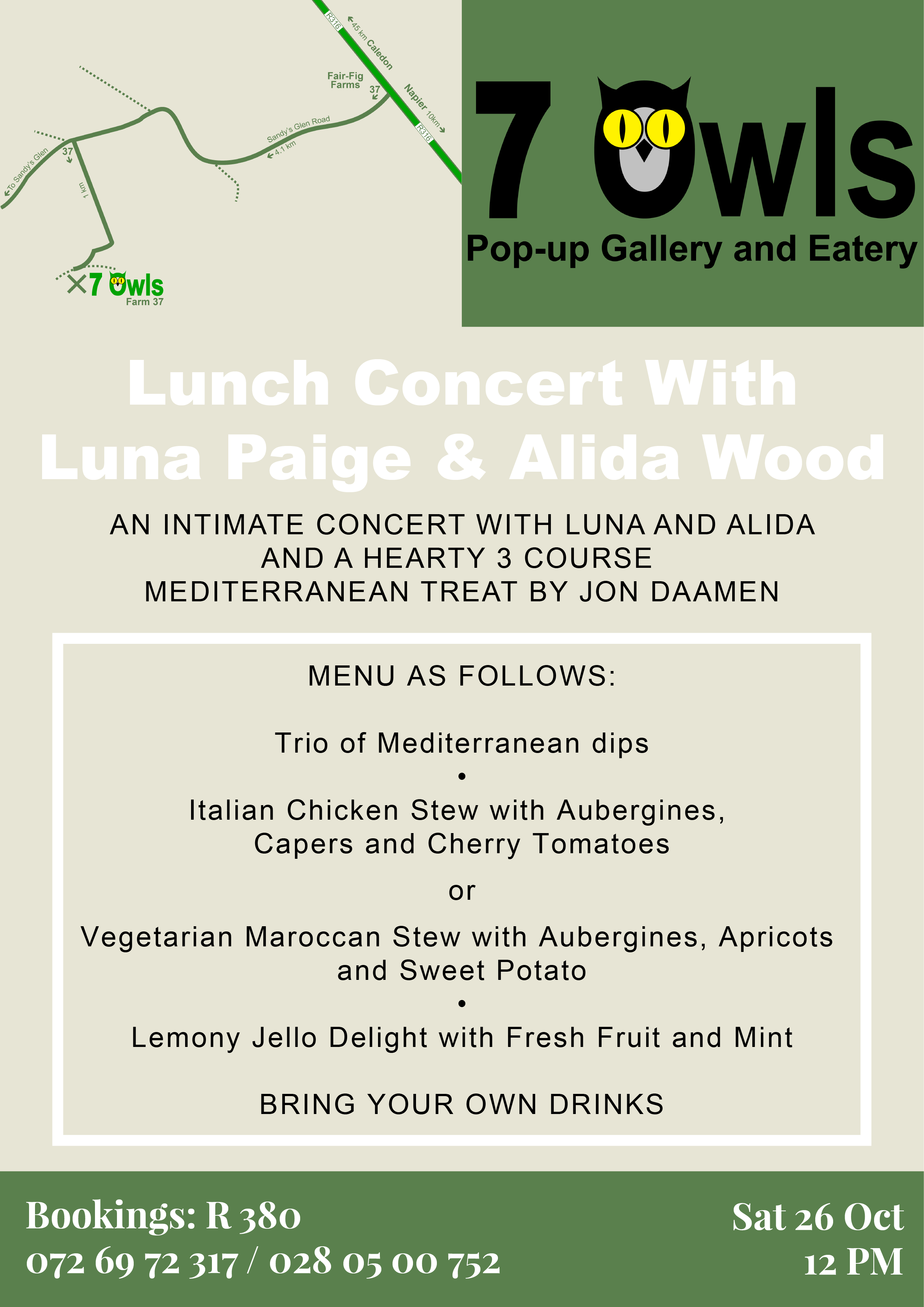 A Poster for the Luna Paige & Alida Wood Lunch Concert.